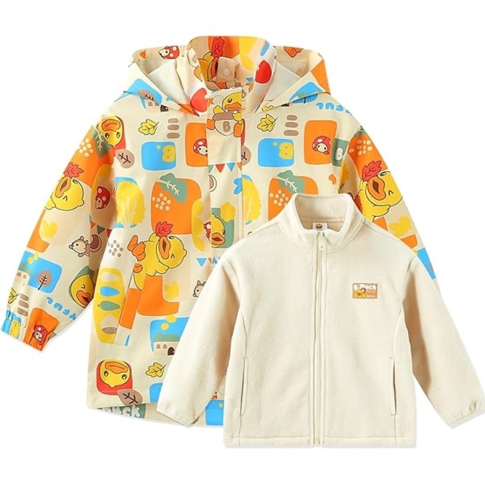 B.Duck Kids Unisex Jacket Waterproof 3-in-1 Windbreaker Coat with Fleece Lining